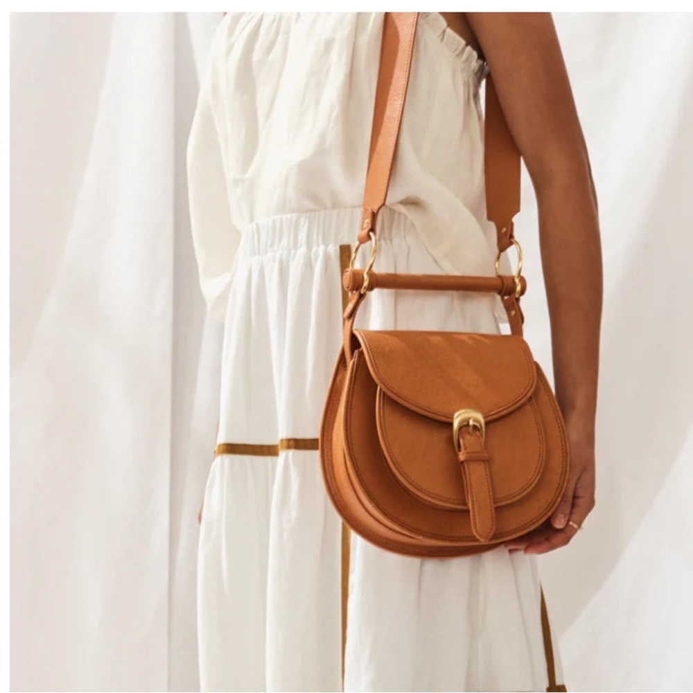 sancia the babylon saddle tan leather crossbody bar shoulder bag purse new